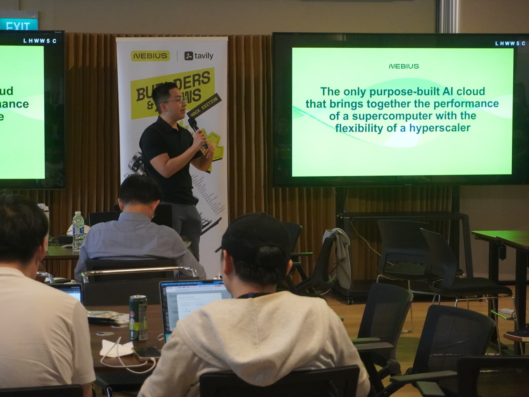 Guanru Huang of Nebius presenting the company’s purpose-built AI cloud to the Builders & Brews audience